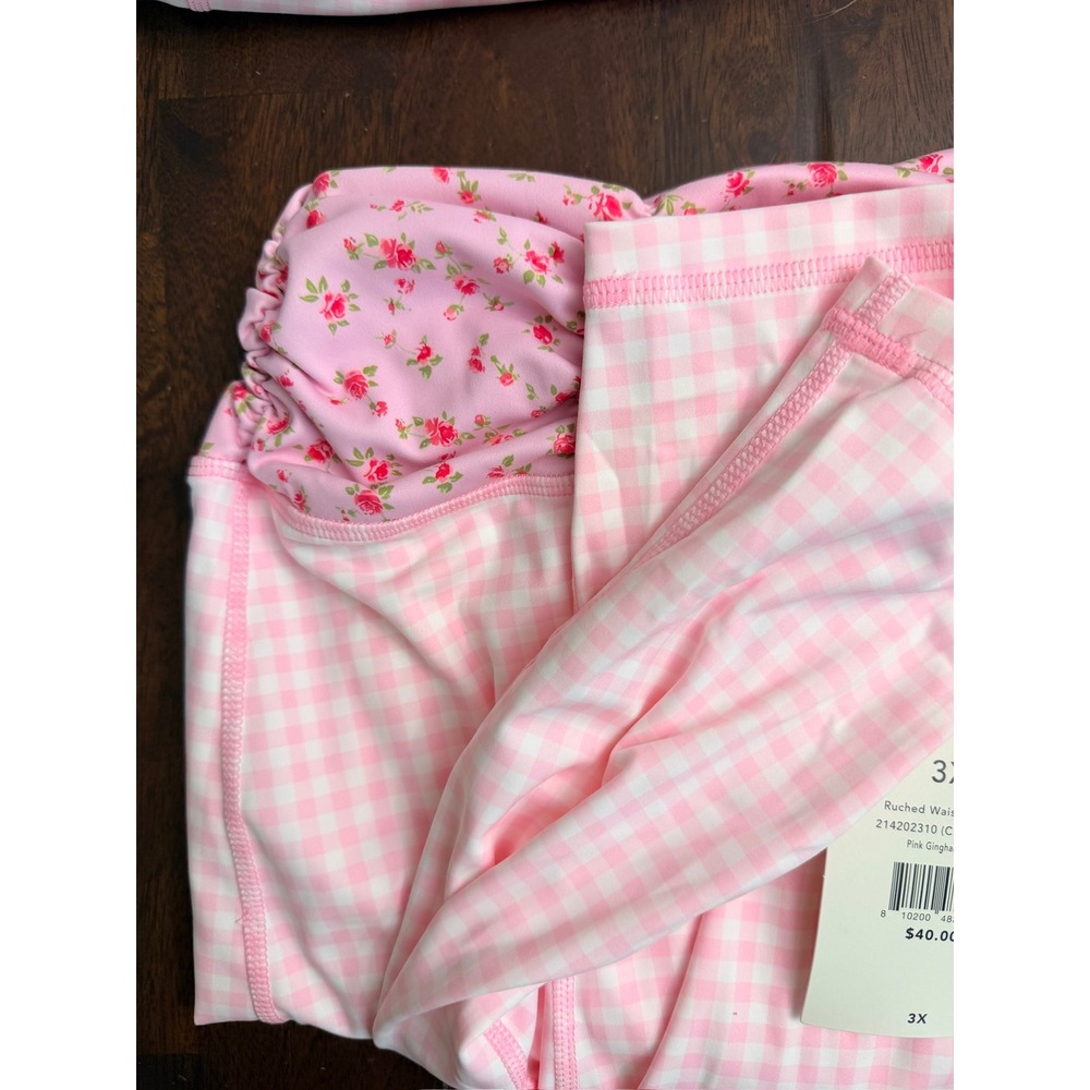 Blogilates Ruched Waist Legging Womens 3X Pink Gingham Floral High Rise NWT - Picture 8 of 8